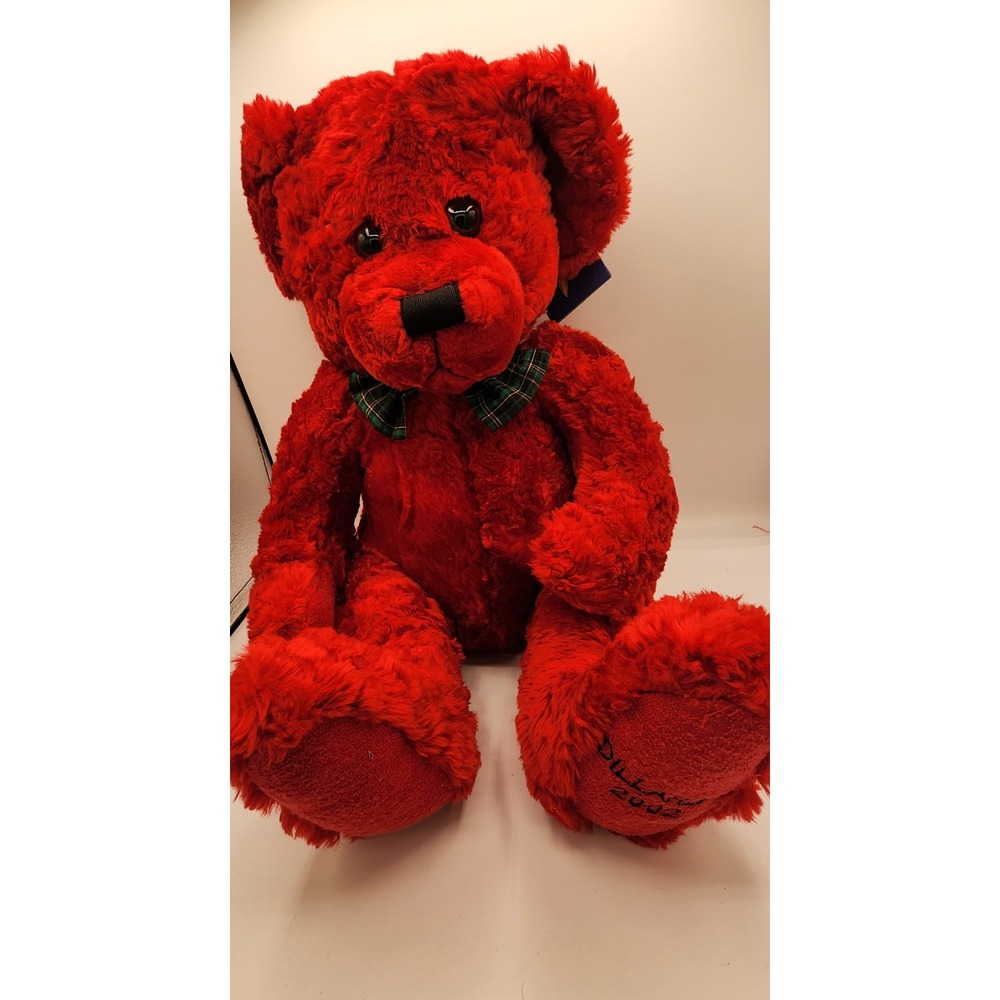 Dillards 2003 Christmas Teddy Bear Red Plush Plaid Bow Limited Edition 15 inch